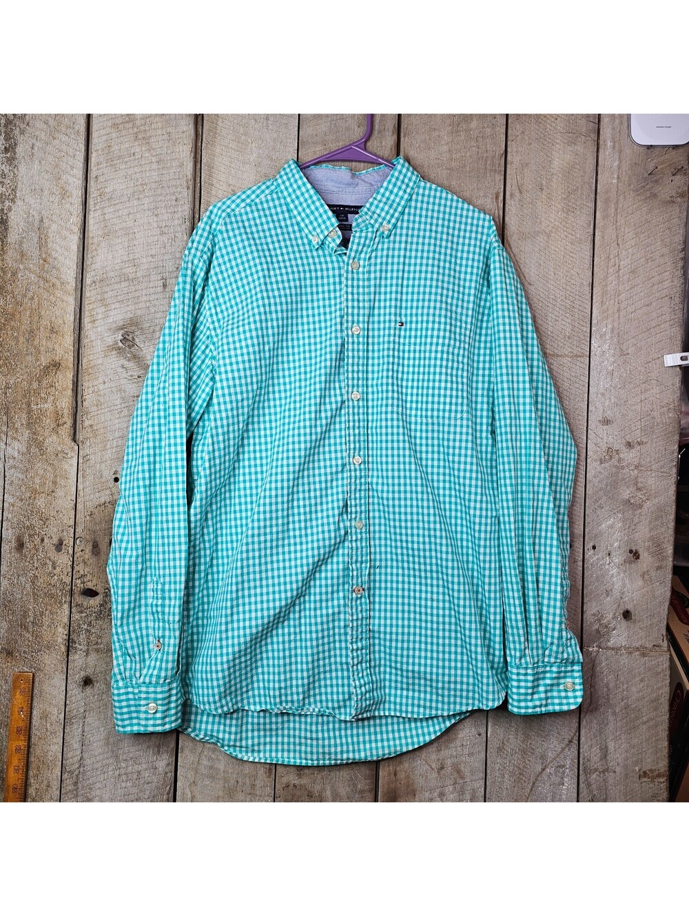 Tommy Hilfiger Classic Fit Gingham Button Shirt Men’s Large Green Blue